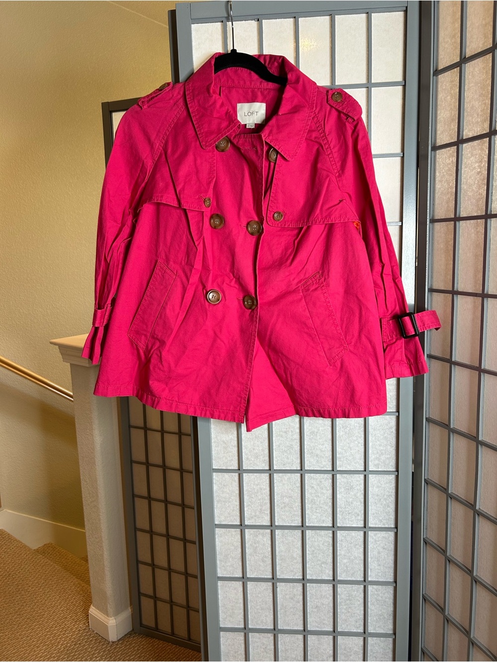 NWT LOFT Bright Pink Double-Breasted Trench Coat